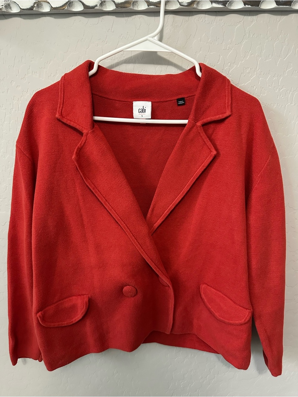 CAbi Coral-Red Knit Blazer Jacket
